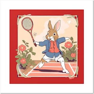 Funny Tennis Player of Rabbit Bunny in the Tennis Game Lover Posters and Art